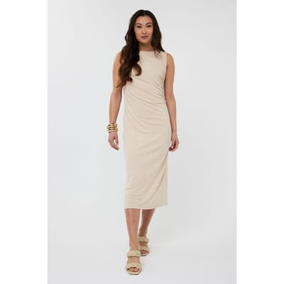 EsQualo Dress Long Slv/lss Gathering Sand Größe: 34 | Midikleider Outlet | Damen | Braun