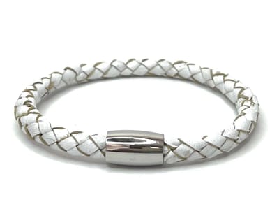 NIEUW! Jolla - dames armband - magneet - staal - gevlochten vintage leer - Single Summer Steel - Wit