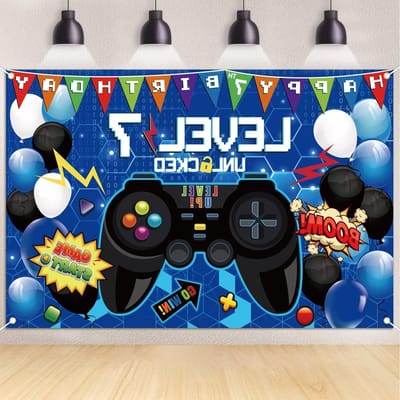 Grote Achtergrond voor Videogame Feest, 1.8x1.2m Banner, Level Up Decoraties, Gaming Foto Props, Verjaardagsfeest Benodigdheden voor Jongens