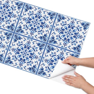 Coloray Meubel Wrap Folie - Blauw Meubelfolie - 65x130 cm - Plakfolie Meubels Bloemmotieven - Decoratiefolie Zelfklevend - Abstract Meubelfolie - Meubelfolie Zelfklevend - Badkamer decoratie - Achtergronden en patronen
