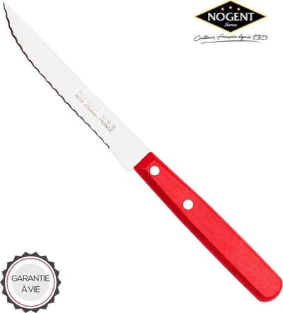 Nogent Steakmes 11 cm gekarteld snijvlak met rood houten heft Messen