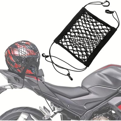 Motorfiets Bagagenet Hoog Elastisch Dubbellaags Motorfietsnet voor Helmopslag 10X11 inch Bungee Bagagenet met Haken Bagagenet black