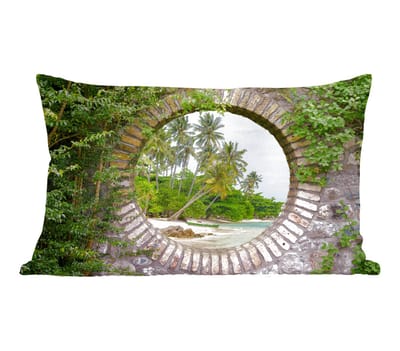 Sierkussens - Kussentjes Woonkamer - 50x30 cm - Palmbomen - Tropisch - Doorkijk - Strand