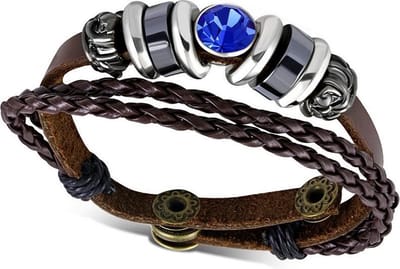 Montebello Armband Stef A - Leer - 316L Staal - Kralen - 15mm - 20-22cm
