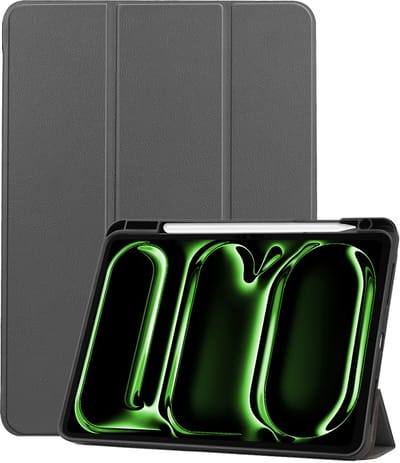 Hoesje Geschikt voor Apple iPad Pro (2024/2025) - 11 inch - Dun & Stevig - Trifold Bookcase - Hard Cover Case - Met Uitsparing Geschikt voor Apple Pencil - Hardcover Book - Tablet Hoes - Grijs