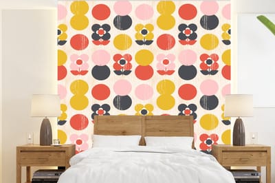 Behang - Fotobehang Retro - Design - Bloemen - Pastel - Breedte 220 cm x hoogte 240 cm