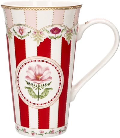 FLOWERY jumbo-mok rood-roze met bloemenmotief van porselein – R1462#FLRY