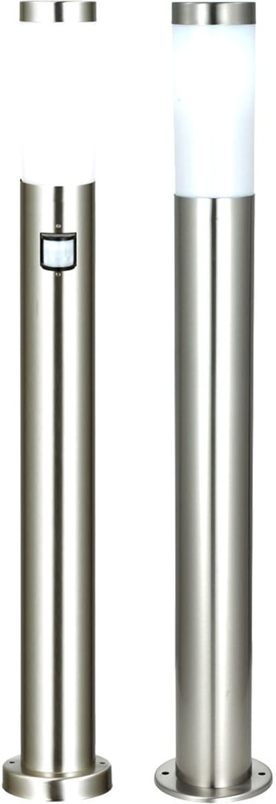 Set van 2 vloerlampen voor buiten 1x vloerlamp met bewegingsmelder tuinpadverlichting roestvrijstalen buitenlamp, E27 fitting, tuin buitenruimte