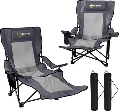 Outsunny Verstelbare campingstoel-Metaal, 600D Oxford-stof-180L x 80B x 92-100H cm-Donkergrijs