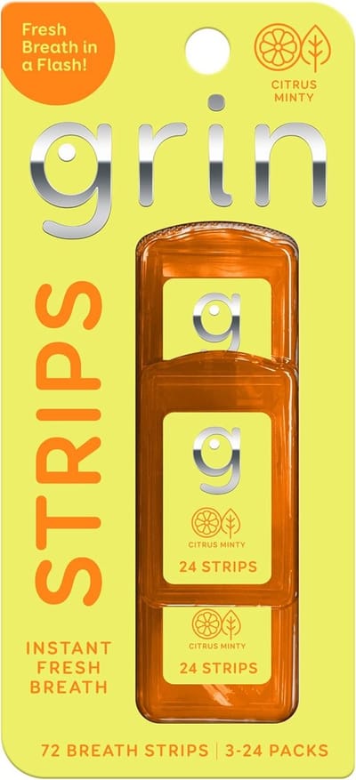 GRIN Citrus Minty Breath Strips, Directe ademverfrissende strips, Suikervrij 3x24 - Citrus Mint Flavor