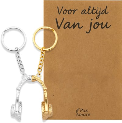 Koppel Sleutelhanger voor 2 'Voor altijd van jou' - Magnetische Koptelefoon - Sleutelhanger set op Cadeau Kaartje - Goudkleurig & Zilverkleurig - Persoonlijke Hanger - Pax Amare