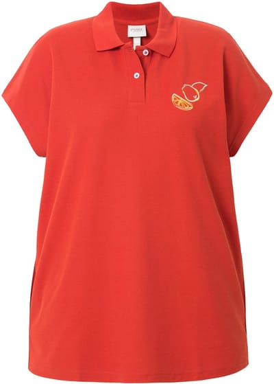 Ulla Popken - Dames - Polo borduursel polokraag korte mouwen biologisch katoen - Gebakken klei - Maat 46+