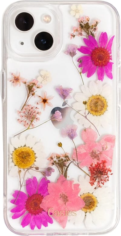 Casies droogbloemen hoesje geschikt voor Apple iPhone 14 - gedroogde bloemen telefoonhoesje - Dried Flower Soft Case TPU - Transparant