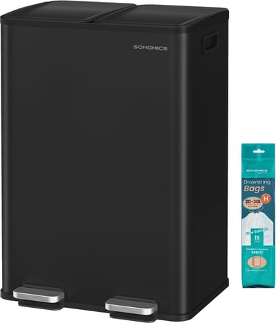 SONGMICS - Prullenbak - Pedaalemmer - Prullenbak voor Keuken - 2 Vakken van 30L - Softclose Deksel - Inclusief Binnenemmers