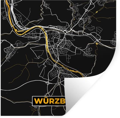 Muurstickers - Sticker Folie - Stadskaart – Plattegrond – Duitsland – Goud – Würzburg – Kaart - 100x100 cm - Plakfolie - Muurstickers Kinderkamer - Zelfklevend Behang XXL - Zelfklevend behangpapier - Stickerfolie