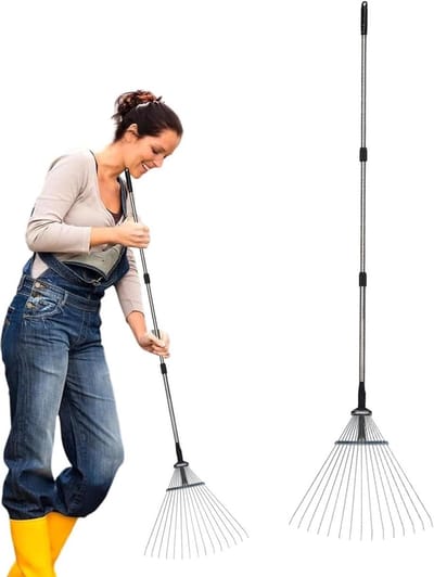 Tuinhark Verstelbaar - Onkruidhark Gazonhark - Bodem Losmaken - Roestvrijstalen Constructie - 137 cm - Zilver