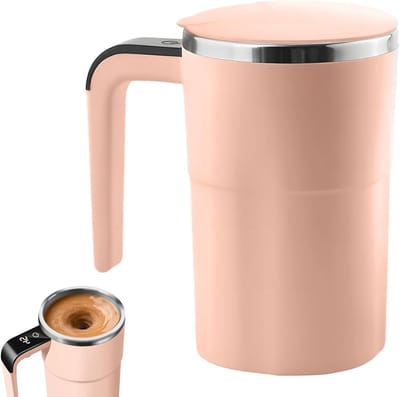 Zelfroerende Mok met Temperatuurweergave - 304 RVS Magnetische Elektrische Shaker voor Warme Dranken, Koffie en Melk - 380 ml, Roze