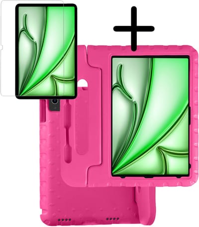Hoesje Geschikt voor Apple iPad Air M3/M4 (2025/2026) - 13 inch - Met Screenprotector - Kinderhoes Shockproof Bumper - Kidsproof Case - Tablet Hoes - Kinder Hoes Cover - Roze