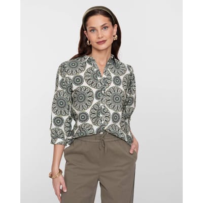Geisha Blouse Blouse Met Print 63253 20 Green/ecru Dames Maat - L