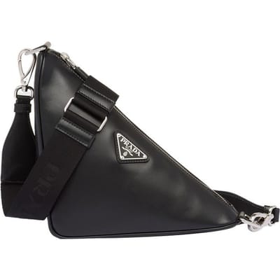 Prada Driehoek Emaille Logo Verwijderbare Verstelbare Stof Schouderband Leer Crossbody Tas Heren tassen Zwart 2VH155_ASK_F0002_V_OLO Basic Set (Bag+Dust Bag)