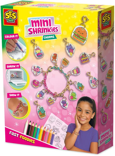 SES Creative Mini Shrinkies - Fast Foodies - Armbandjes Maken - Krimpfolie - Voor Meisjes Vanaf 5 Jaar - Met 10 kleurpotloden
