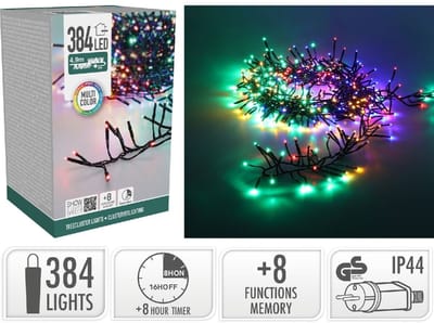 Treecluster Kerstboomverlichting - 384 LED Multi Color - 490 cm - Timer - 8 Lichtstanden -Binnen Buiten