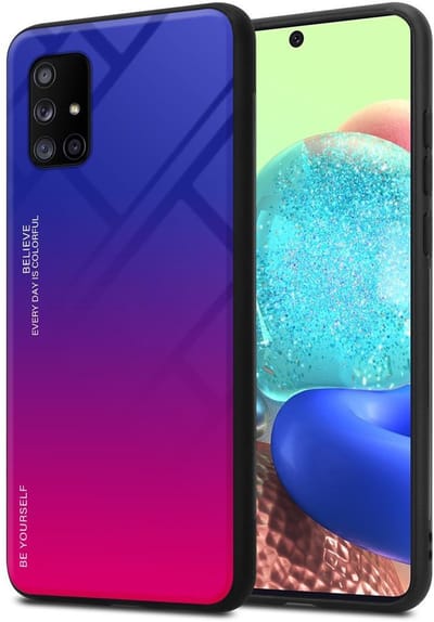 Cadorabo Hoesje geschikt voor Samsung Galaxy A71 5G in PAARS - ROOD - Tweekleurige beschermhoes van TPU-silicone Case Cover en achterzijde van gehard glas