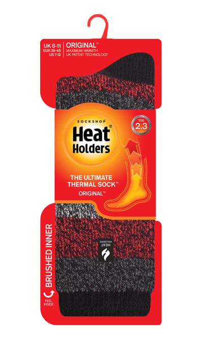 Heat Holders Heren extra dikke warme thermo sokken - Zwart / Grijs / Rood (Milaan)