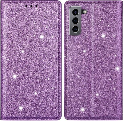 Coverup Hoesje - Geschikt voor Samsung Galaxy S22 Hoesje - Coverup Glitter Book Case - Paars