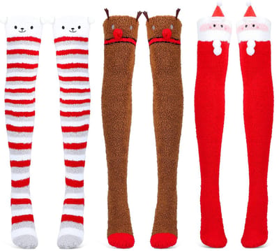 Dailygoods - Kerstsokjes - Boven de knie - Thermische fleece beenwarmers - Rood - Pluizige warme loungesokjes - Geschikt voor uniseks-volwassenen - On...