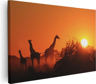Artaza Canvas Schilderij Zonsondergang - 30x20 cm - Klein - Wanddecoratie Giraffe - Muurdecoratie Afrikaans - Schilderijen Op Canvas