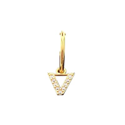 New Bling 9NB 906V Zilveren Oorring met letterhanger - Zirkonia - V - Half Paar - Goudkleurig