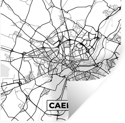 Muurstickers - Sticker Folie - Stadskaart - Frankrijk - Kaart - Plattegrond - Caen - Zwart wit - 100x100 cm - Plakfolie - Muurstickers Kinderkamer - Zelfklevend Behang XXL - Zelfklevend behangpapier - Stickerfolie