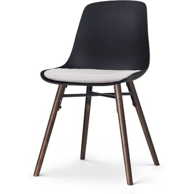 Nolon Nena-Liv Eetkamerstoel Zwart met Beige Zitkussen - Kunststof Zitting - Houten Poten - Walnoot