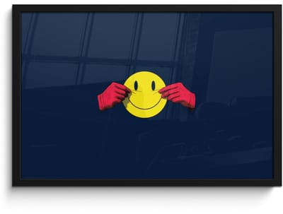 Poster in lijst - Fotolijst 60x40 cm - Posters - Smiley - Geel - Handen - Minimalistisch - Posterlijst zwart - Decoratie - Wanddecoratie woonkamer - Muurdecoratie slaapkamer - Kerstversiering - Kerstdecoratie voor binnen - Kerstmis