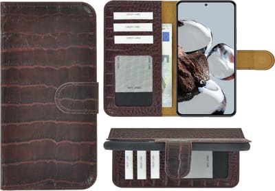 MoDo hoesje Geschikt voor Xiaomi 12T/ 12T Pro - Echt Leer Book Case - Croco bordeauxrood
