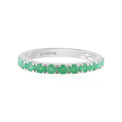 Cavill - Zilveren Ring met Socoto Smaragden 0,554 ct - 925 Sterling Zilver Gerhodineerd - Ronde Groen Edelsteen - Elegant Design 21x21 mm