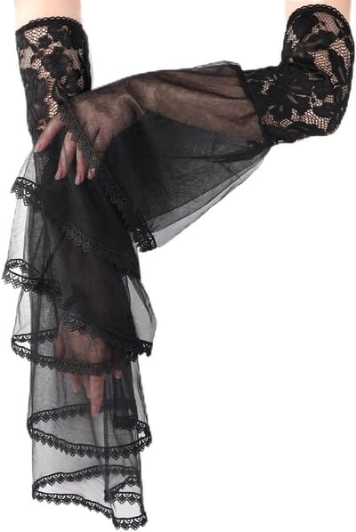 2 Stuks Zwarte Kant Handschoenen voor Dames, Halloween Vampier Handschoenen voor Cosplay en Feestdecoratie