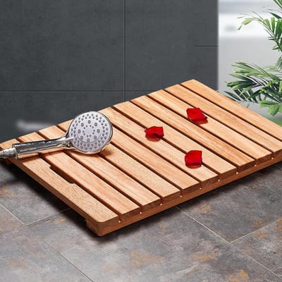 Houten badmat - Douche vloermat - Veilig douchen - Natuurlijk massief hout - 60x80cm - Houtkleur