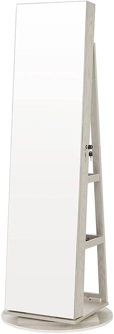 Sieradendoos juwelendoos frameloze full-length spiegel met voldoende opbergruimte en kastverlichting ingebouwde spiegel en inklapbaar cosmetica-opbergrek stevig duurzaam houten frame gecombineerd met zachte voering 54,5 x 54,5 x 162 cm wit