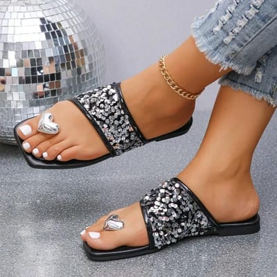 Dames Schoenen Teenslippers Dames Slippers Zomer Casual Slippers Dames Bling Vierkante Neus Plat met Outdoor Plus Size Schoenen Dames 41