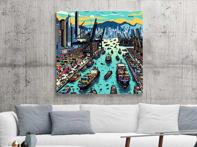 Pop art haven schilderij | Havens van Pop Art: Een zee aan kleurrijk artwork | Kunst - 40x40 centimeter op Canvas | Foto op Canvas