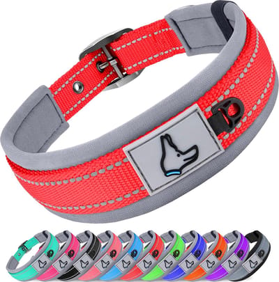 SnelShoppen - Hondenhalsband voor Middelgrote Honden, Neopreen Gevoerd en Verstelbaar, Reflecterend en Stevig met Duurzame Metalen Beugel, Rood M