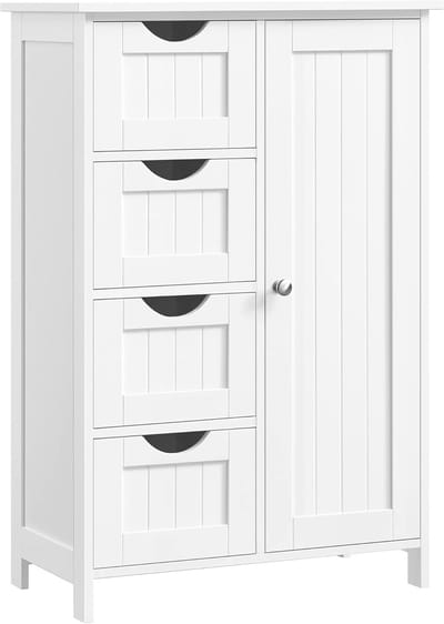 Compacte Witte Badkamer Dressoir Met 4 Laden En Deur – Houten Opbergkast LHC41W