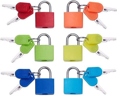 Mini Koffer Slot Set van 6 Stuks in Diverse Kleuren, Veiligheidsslot met 2 Sleutels voor Reiskoffers, Schooltassen en Laptop Tassen