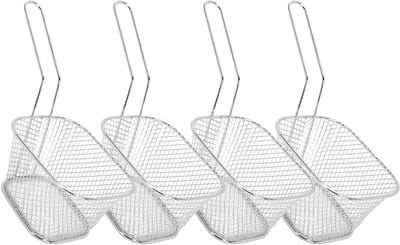 Set van 4 RVS Frituurmanden voor Frietjes, Snacks en Bijgerechten - 10.5 x 8.5 x 6.5 cm, Ideaal voor Serveren en Presentatie