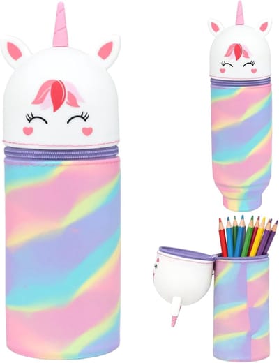 Zachte siliconen etui met eenhoorndesign, rekbaar van 20 cm tot 23 cm | Ideaal voor school, kantoor en make-up accessoires. Beschermt inhoud effectief.