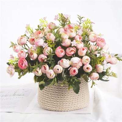Kunst Camelia 5 Takken 13 Bloemen Realistisch Zijde Eenvoudig Onderhoud Nep Bloemen Decor Donker Roze voor Bruiloft beige