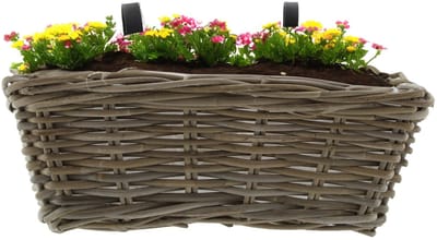 Van der Leeden Balkonmand - rotan gevlochten -41 x 22 x 15 cm - bloemen/planten mand - schuttingmand - hangmand - plantenpot - bloempot