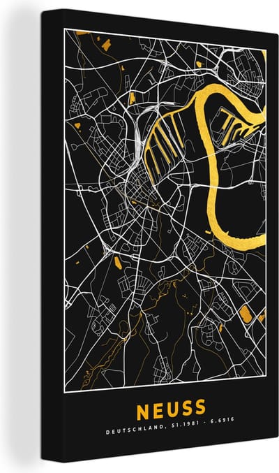 Canvas Schilderij Neuss - Stadskaart - Plattegrond - Kaart - Goud - Duitsland - 20x30 cm - Wanddecoratie